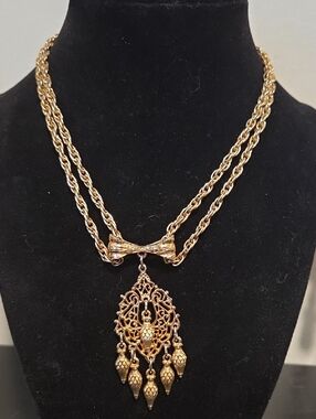 Gold-Tone Filigree Tassel Pendant Necklace - Women Jewelry